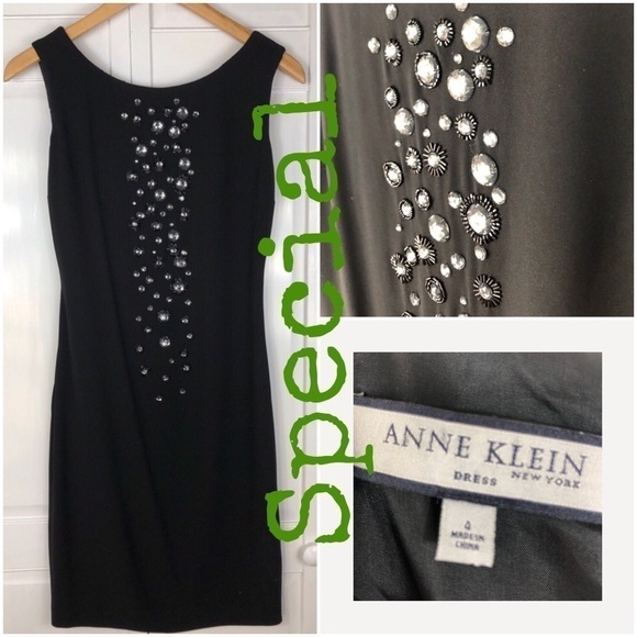 ANNE KLEIN BEADED SHEATH PARTY DRESS l Embellished Black cocktail Dress 0698 - Picture 2 of 6